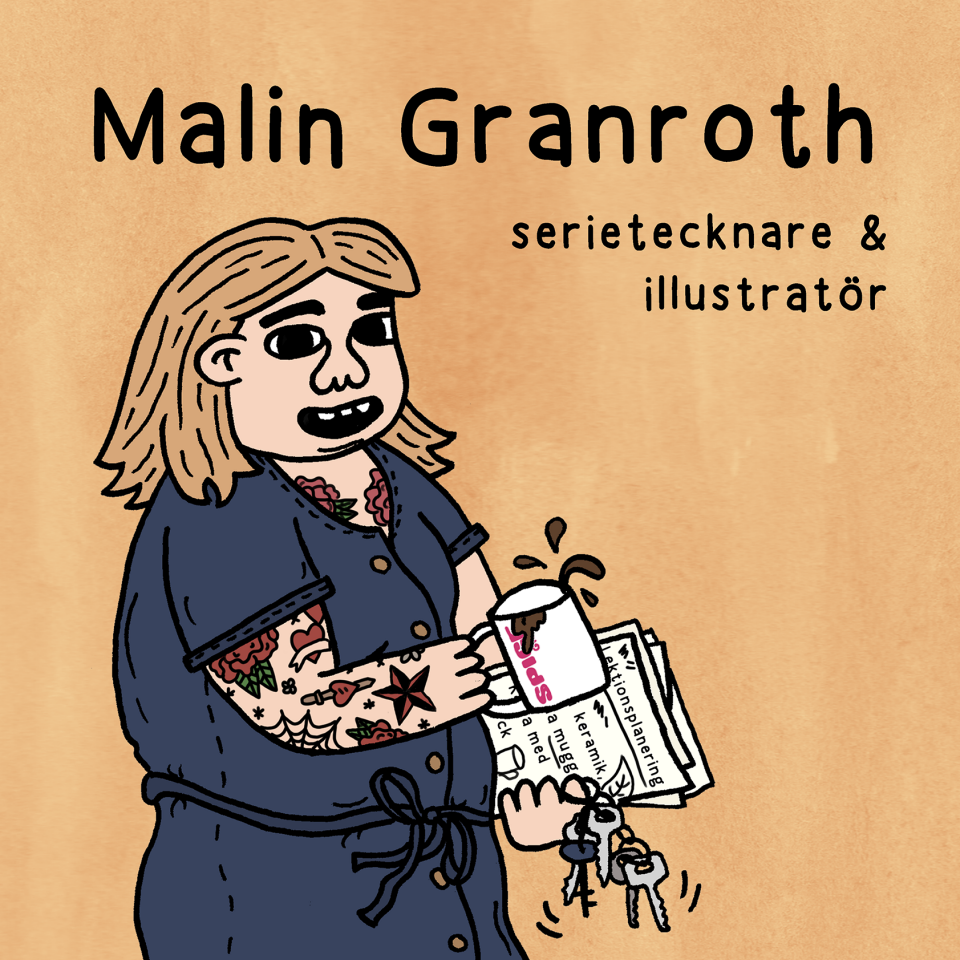 Självporträtt av serietecknaren Malin Granroth.