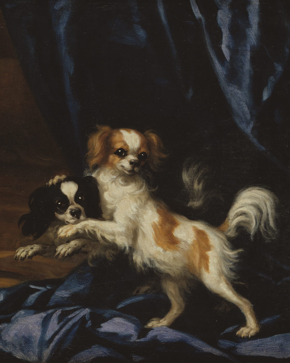 David Klöcker Ehrenstrahl (1628-1698), Två små hundar. Olja på duk, 58x52 cm. Nationalmuseum.