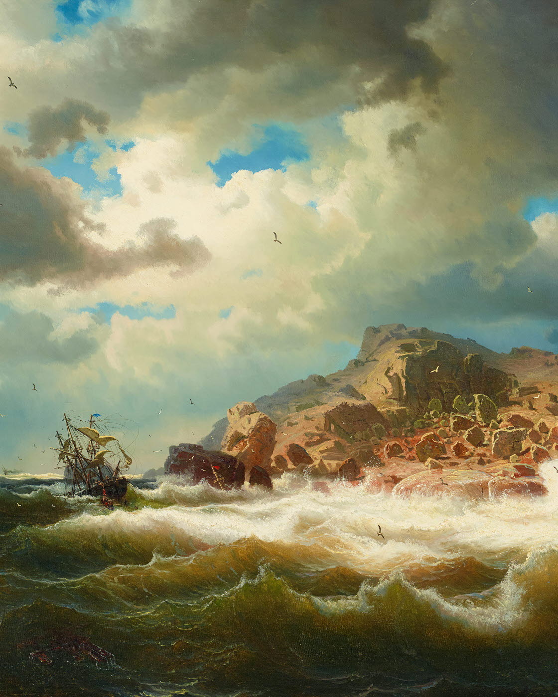 ”Bränningar och skepp vid bohuslänska kusten”, oljemålning av Marcus Larson