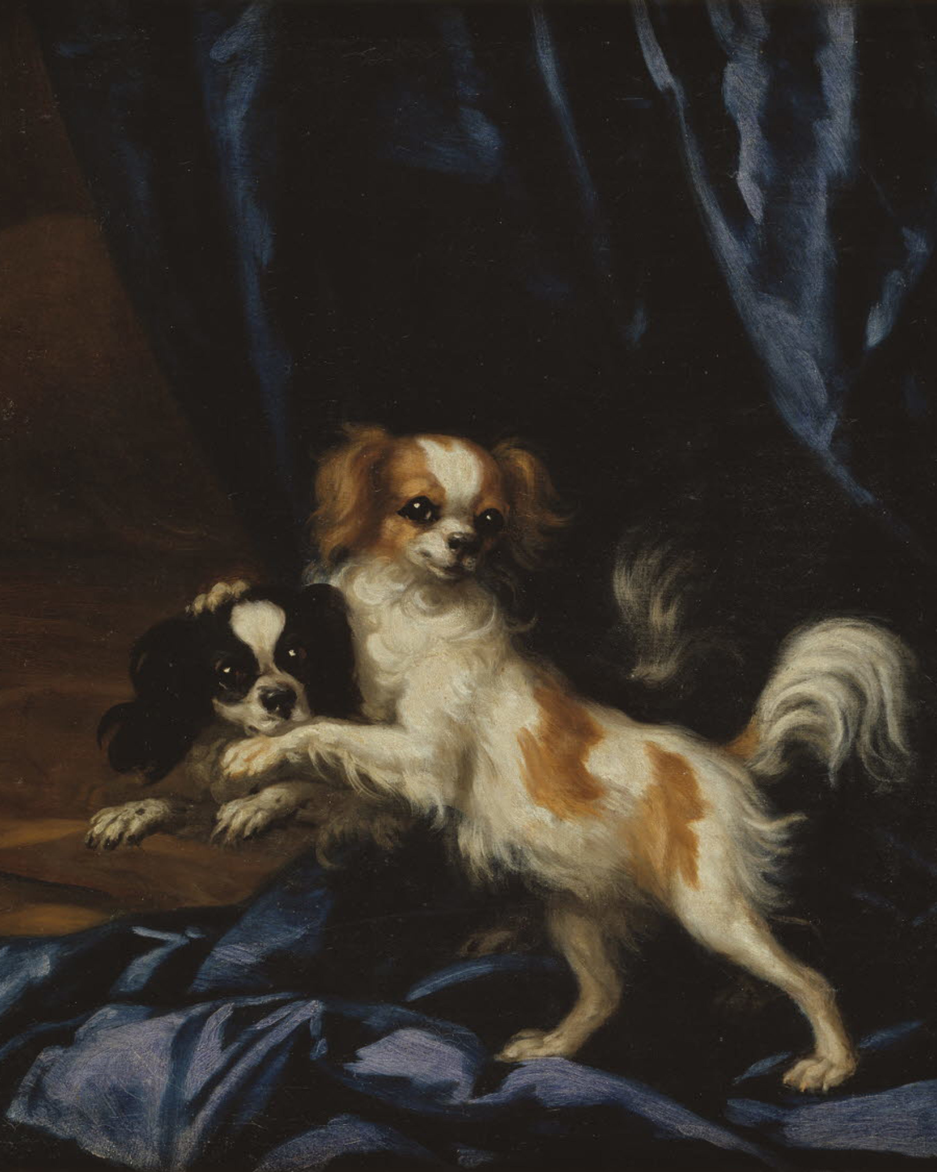 David Klöcker Ehrenstrahl (1628-1698), Två små hundar. Olja på duk, 58x52 cm. Nationalmuseum.