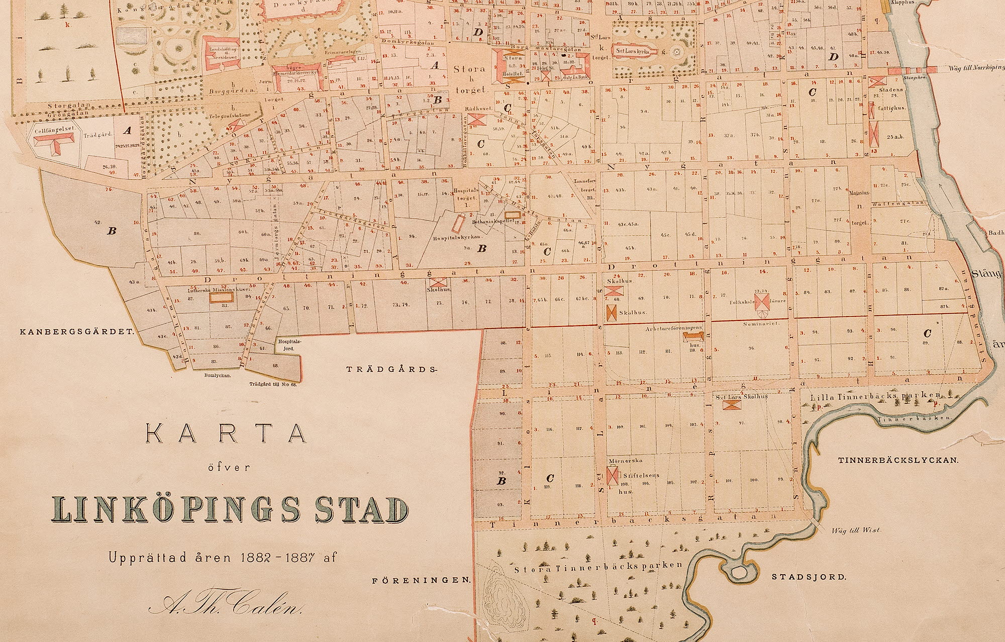 En reproducerad Linköpingskarta rfån 1887