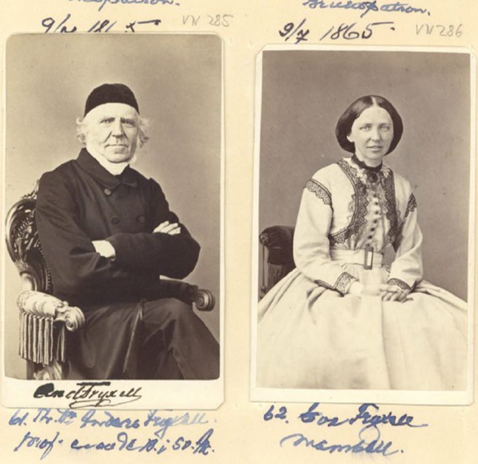 Visitkort från Medevi brunn på 1860-talet. Anders Fryxell med dotter.